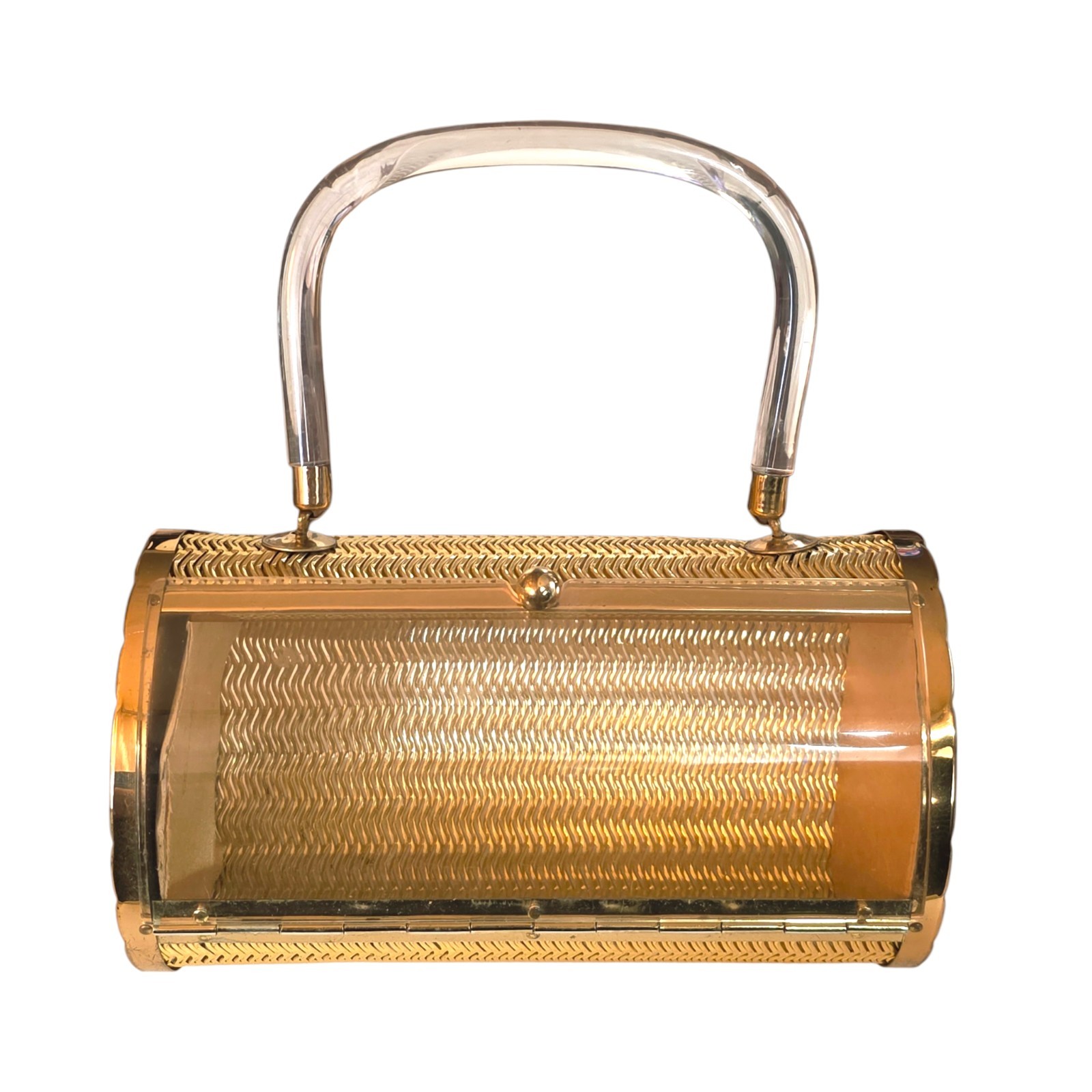 VINTAGE 1950s MID-CENTURY MODERN BARREL BOX PURSE