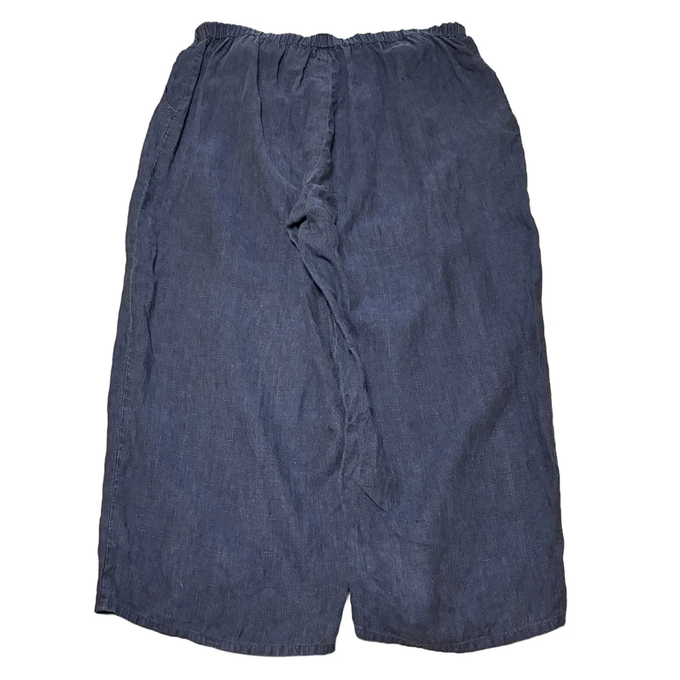 Pantalones de pierna ancha Flax Floods para mujer L azul marino Lagenlook tiro alto Foto 2 de 4