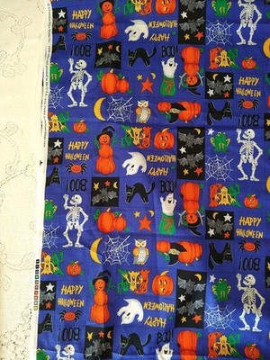 REMNANT Halloween Witches Black Cat Spooky Cotton Fabric Frog Owl Cranston 10x22