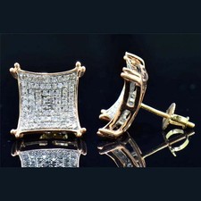 0.50Ct Real Moissanite 14K Yellow Gold Plated Cluster Double Prong Stud Earrings