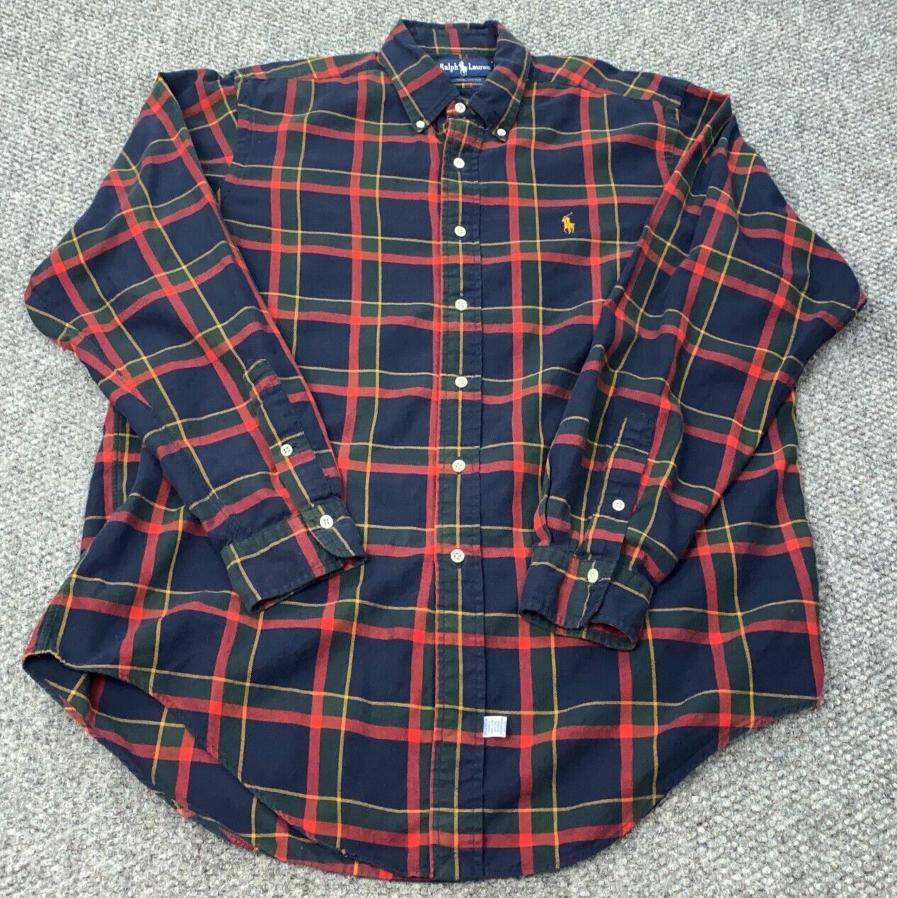 Camicia Ralph Lauren vintage uomo grande blu tartan a quadri pony abbottonata anni 90