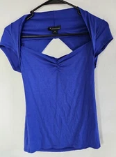 Twenty One Blue Criss Cross Back Shortsleeve Shirt Sz M Womens 