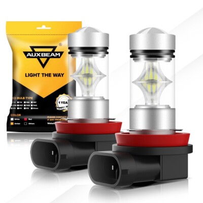 AUXBEAM H11 H16 H9 H8 LED Projector Fog Driving Light Bulbs 6000K White Lamp 2x