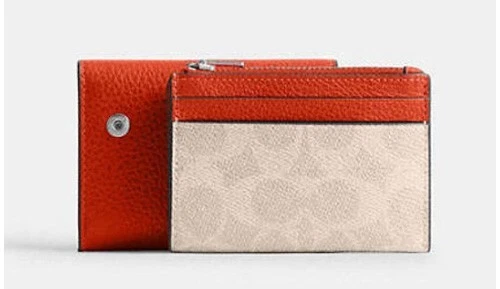 Portafoglio Coach CZ034 SV sabbia arancione profondo nuovo con etichette in tela firmato