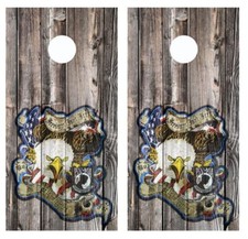 Freedom Free But... Patch Barnwood Cornhole Board Wraps FREE LAMINATE 2838