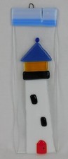 Artist Handmade Fused Glass LIGHTHOUSE SUNCATCHER 10" x 3" Beach Nautical Decor