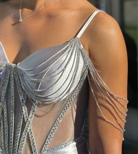 Sliver rhinestone corset prom dress size 4 only worn once