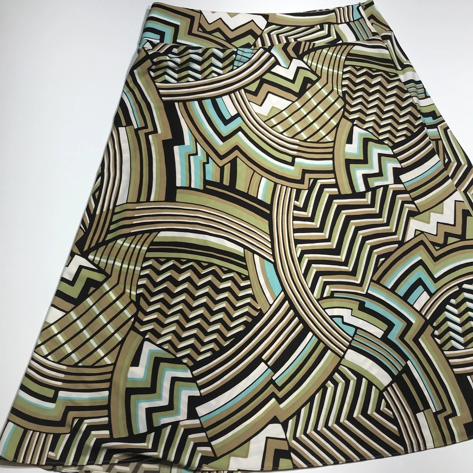 Falda Kenneth Cole Reaction Talla L Marrón Multicolor Geométrica Acampanada Larga Maxi Foto 3 de 4