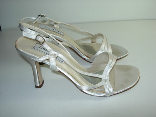WOMENS WHITE SATIN SLINGBACKS WEDDING 