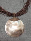 Choker Necklace Big Shell Brown Beaded 19" Statement Tropic Indonesian Handmade