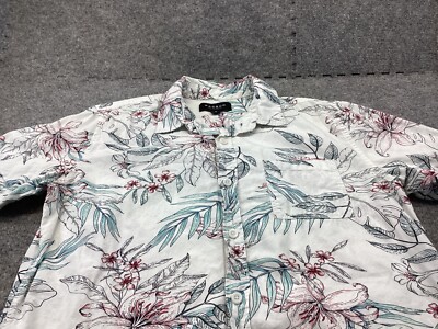 Pascun Shirt Mens Medium White Floral Button Up