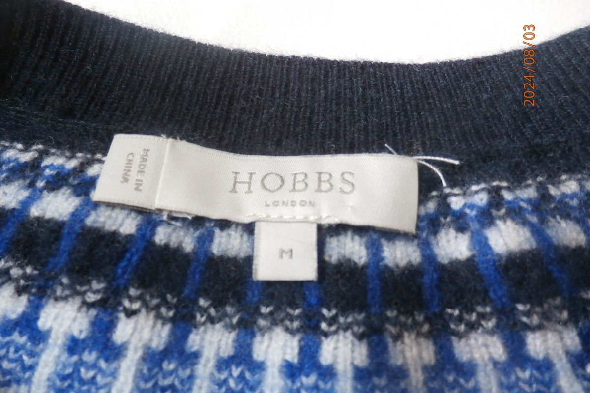 Hobbs Blue Fair Isle Nordic Sweater Size M Merino Wool Cashmere Blend G426