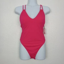 Shade & Shore Bathing Suit S 4-6 Pink High Leg Cheeky One Piece Swimwear NWT