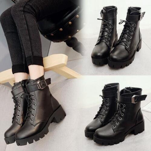 BOTINES MUJER PLATAFORMA CON CORDONES GRUESOS MOTOCICLISTA GÓTICO PUNK RETRO ZAPATOS REINO UNIDO DAMAS - Imagen 4 de 8