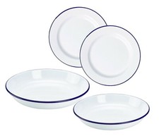2 x Falcon White Enamel Plate Dinner Pie Baking Roasting Camping Plate Blue Rim