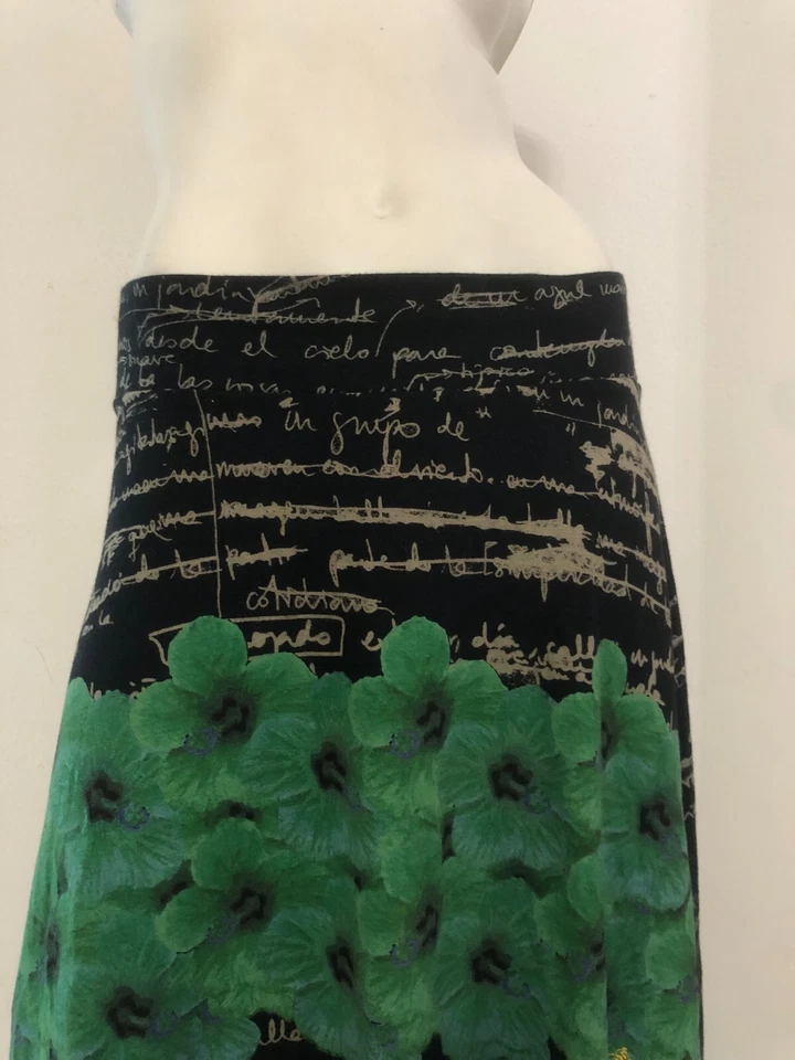 DESIGUAL Gonna nera fantasia beige fiori verdi Tg M Cotone - Immagine 4 di 4