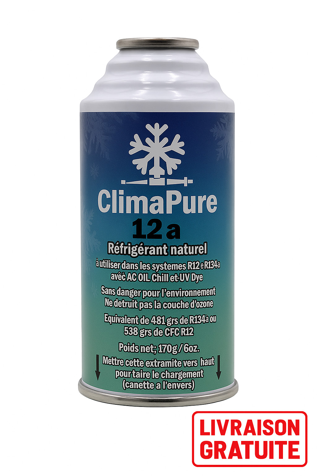 Recharge de clim Climapure pour climatisation de voiture compatible R134a et Duracool en canette de 170g