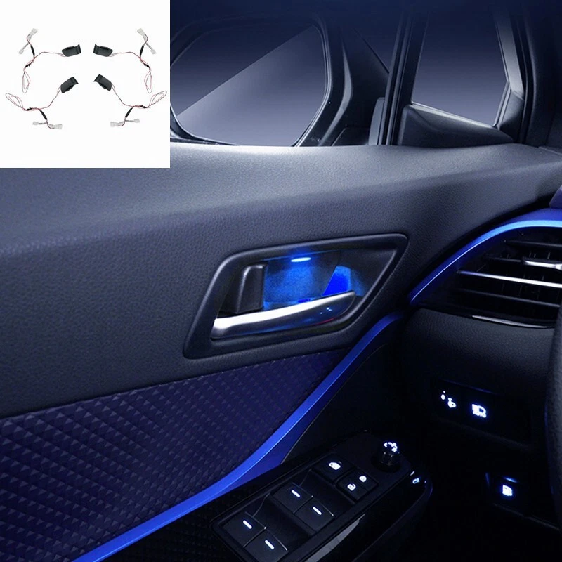 Interior Door Handle Bowl LED Blue Lights 4pcs For Toyota CHR C-HR 2016-2021