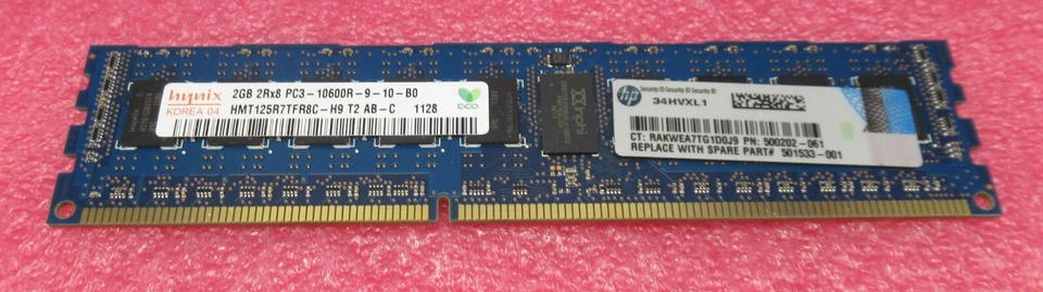 2 x HP Hynix HMT125R7TFR8C-H9 500202-061 2GB PC3-10600 DDR3-1333MHz CL9 Memory - Image 3 of 4