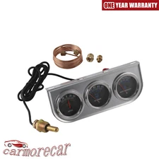 3in1 Car Triple Gauge Set Kit Amp Meter Water Temp Oil Pressure 2'' 52mm Chrome