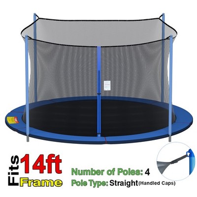 14FT 4 Poles Round Replacement Bounce Trampoline Safety Enclosure Net w/Zipper