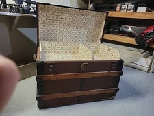 Antique Wood Steamer Trunk Flat top strap Trunk Wells fargo style
