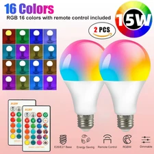 2Pack E27 15W RGB LED Light Bulb 16 Color Changing Lamp IR w/ Remote Control