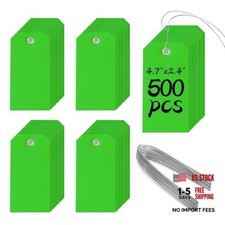 500 Plastic Shipping Tags with Wire Waterproof Hang - 4 3/4 x 2 3/8 - Green