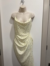 HOUSE OF CB Daniella Balcony Corset Bustier Lemon Yellow Floral Slit Dress Xs