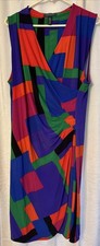 Lauren Ralph Lauren Multicolor GeometricV-Neck Sheath Dress, Size XL Stretch