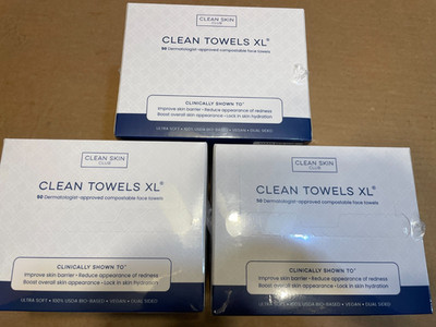 3pk Clean Skin Club Clean Towels XL 100% USDA Biobased Dermatologist (3x50=150)