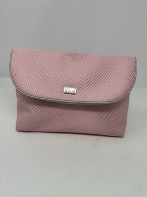 Ralph Lauren Cosmetic Bag Pink Herringbone with Gray Trim