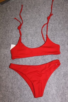 BIKINI SET BUSTIER GRÖSSE 40 ROT MIT RILLEN STRUKTUR MIT PADS ZAFUL