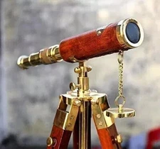 Antique Nautical Brass Telescope with wooden tripod stand decorative Gift