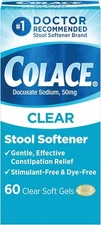 Colace Clear Stool Softener Soft Gel Capsules Constipation Relief 50mg Docusa...