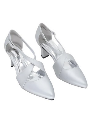 Easy Street Elegance Cross-Strap Pointed Toe Pumps 2in Heel Silver Satin 9M