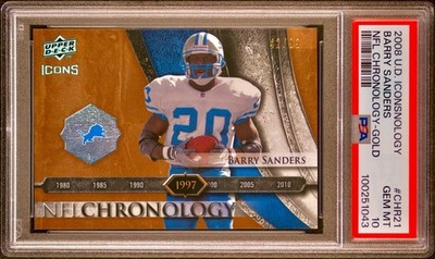 /99 PSA 10 Barry Sanders 2008 Upper Deck Icons NFL Chronology Gold Holo POP 1