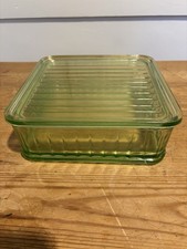 Green Ribbed Glass Square Food Storage Container with Lift Off Lid
