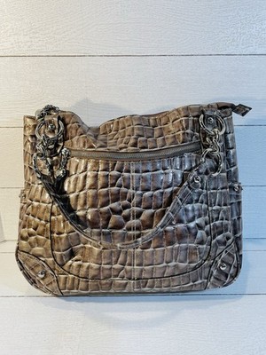 Kathy Van Zeeland Metallic Silver Faux Crocodile Y2K Large