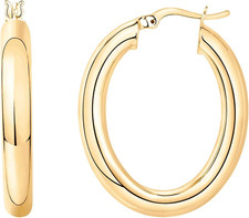 925 Sterling Silver Oval Shape Large Hoop Earrings Jewelry, Many Size Available