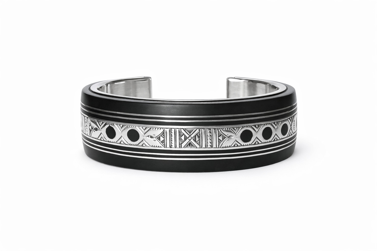 Bracelet Touareg en argent 925 et ébène, manchette ethnique 75g haut de gamme pour poignet 18cm