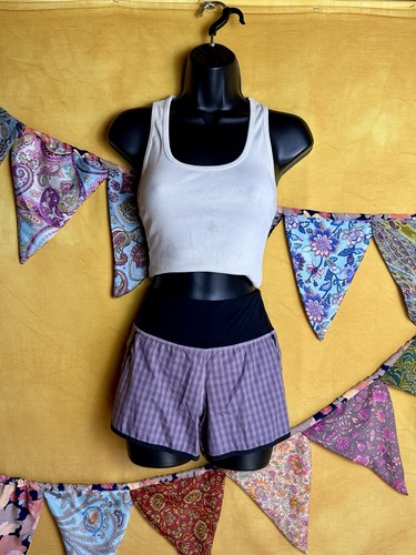 Lululemon Run Times Gin Gin Gingham Purple Plaid Athletic Shorts Womens 4