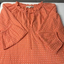 LOFT XS Orange/Coral White Long Sleeve Casual Shirt Size XS
