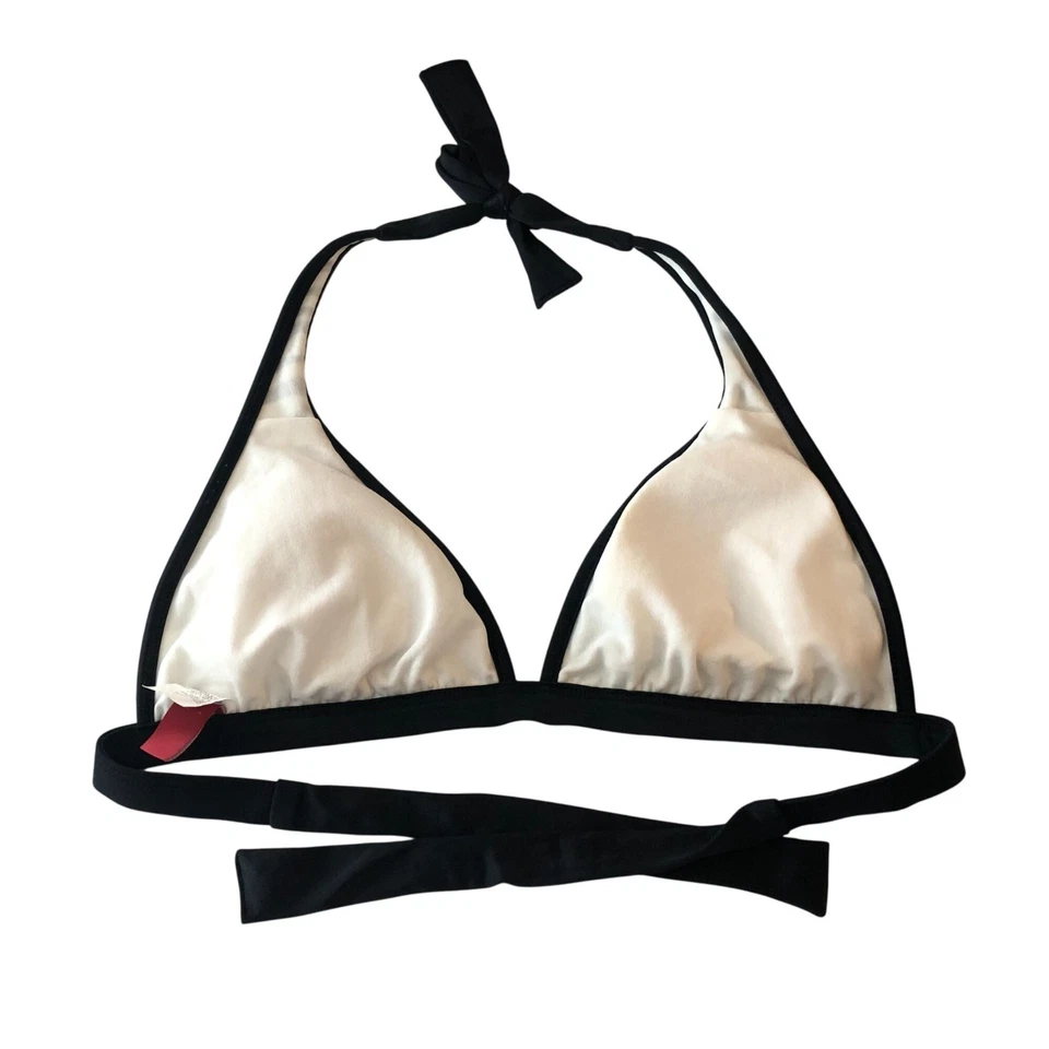 Top de bikini Guess triángulo halter copas extraíbles cebra rayas negro blanco L Foto 2 de 4