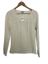 Lucky Brand Lace Front Thermal Top Ivory Size XL Long Sleeve Overlay Cotton