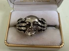 Vintage 90's Mens Sterling Silver Biker Ring Skull with hands Over Eyes Size 13
