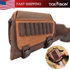 TOURBON Canvas Leather Rifle Ammo Buttstock Holder Cheek Rest Comb Riser Gift US