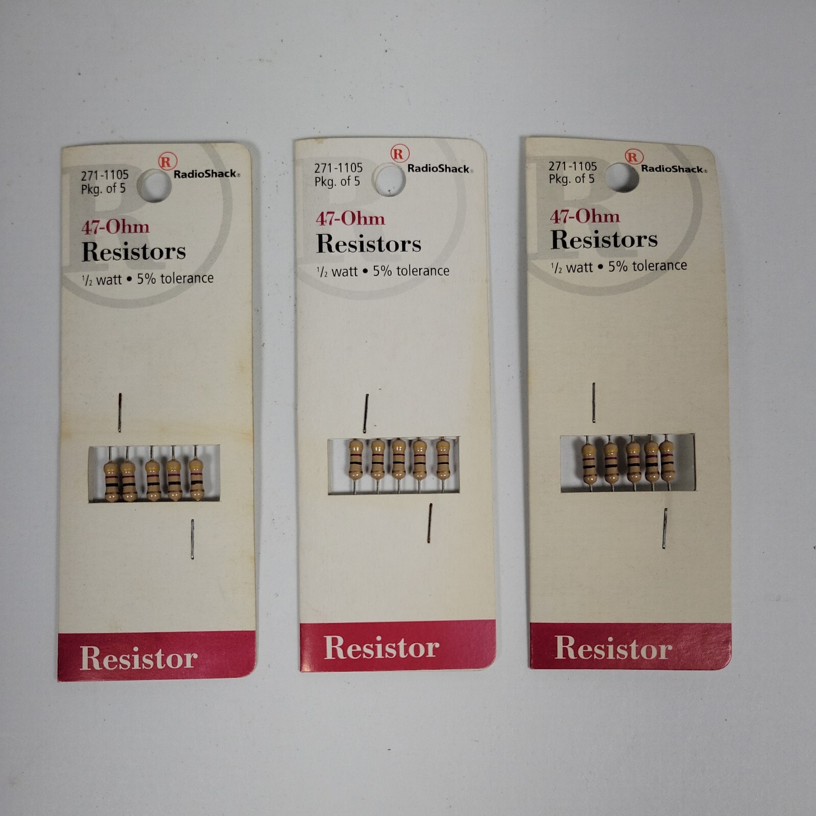 Lot of 3 pkgs. of 5 (15 pc. total) RadioShack 2711105 47OHM 1/2 Watt