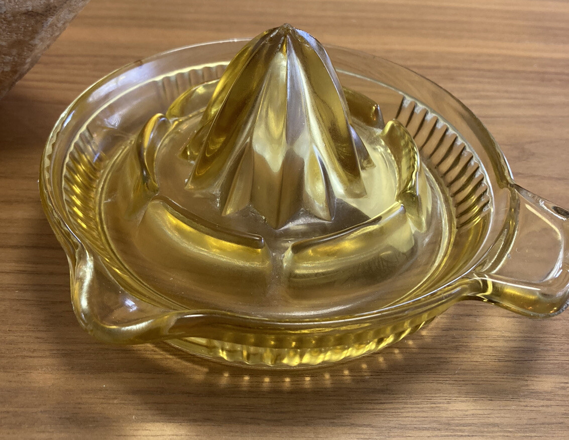 Vintage Yellow Orange Clear Glass Reamer Juicer Thatcher Kk6  