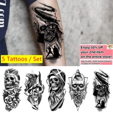 Set of 5 - Waterproof Temporary Tattoo Stickers Skull Star Wars Arm Leg Body Art